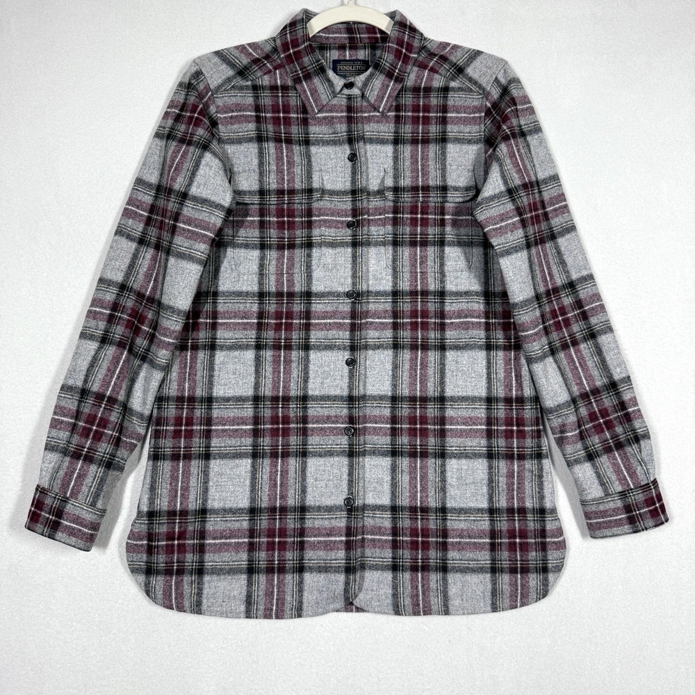 Pendleton Board Shirt Womens Small Plaid Virgin‎ Wool Button Flannel Flap Pocket